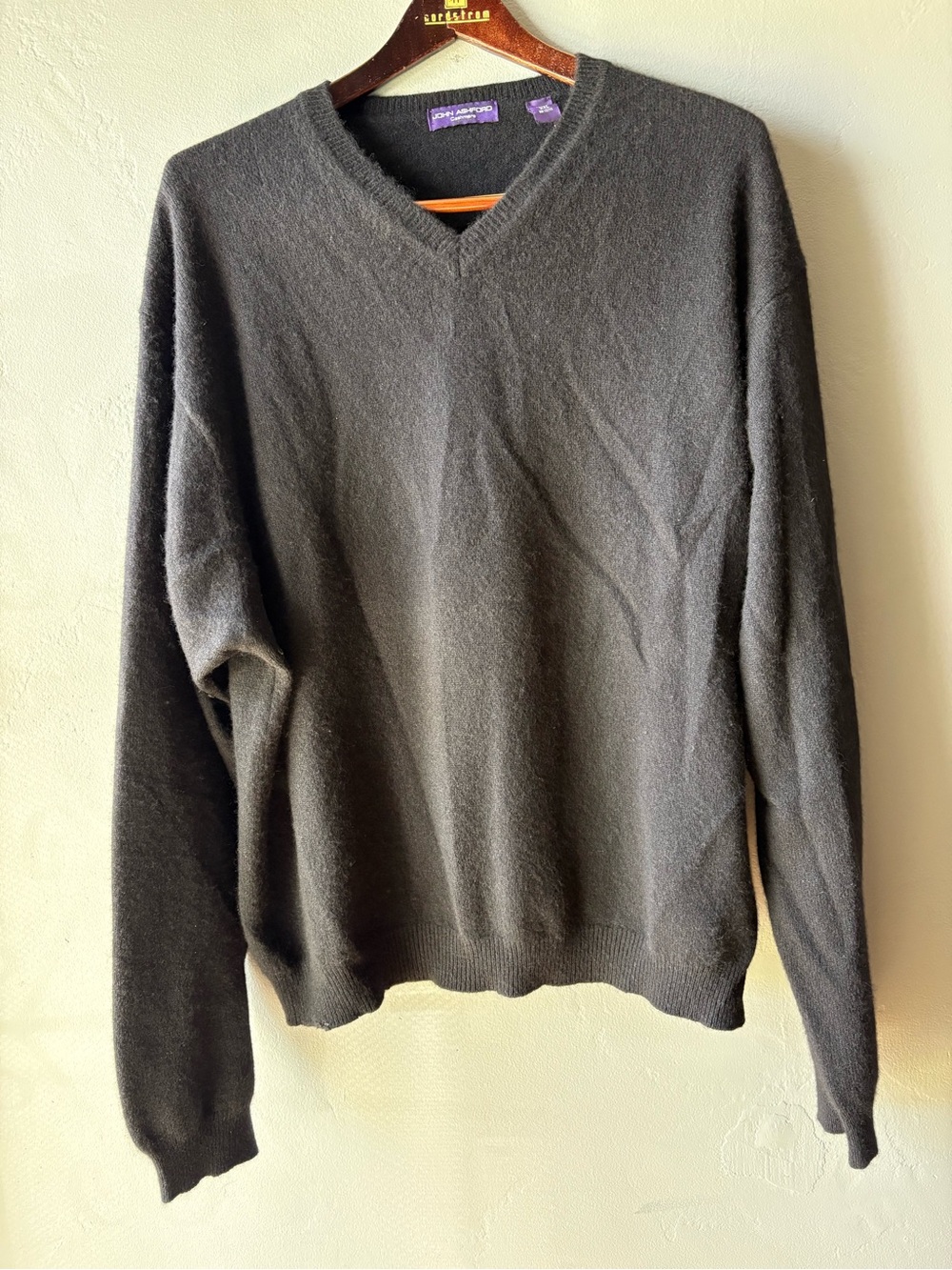 John Ashford Dark Gray/Black V-Neck Cashmere Sweater ~ Size XXL